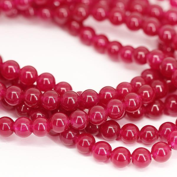 4 x Hot Pink Jade Smooth Polished Round Gemstone Loose Beads Strand 15" 8mm - Jalvi & Co.