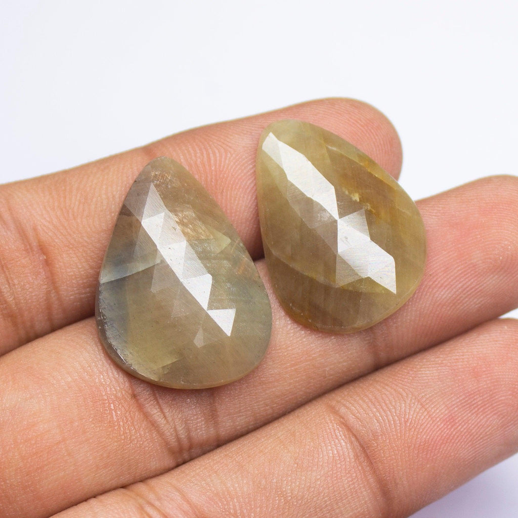 41 carats, 26x18x19mm, Natural Bi Yellow Sapphire Rose Cut Uneven Oval Matching Pair Gemstone - Jalvi & Co.