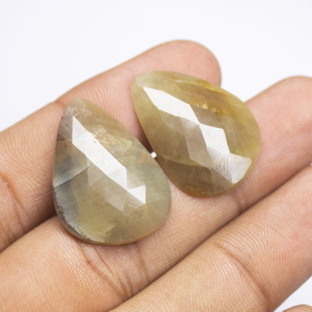 41 carats, 26x18x19mm, Natural Bi Yellow Sapphire Rose Cut Uneven Oval Matching Pair Gemstone - Jalvi & Co.