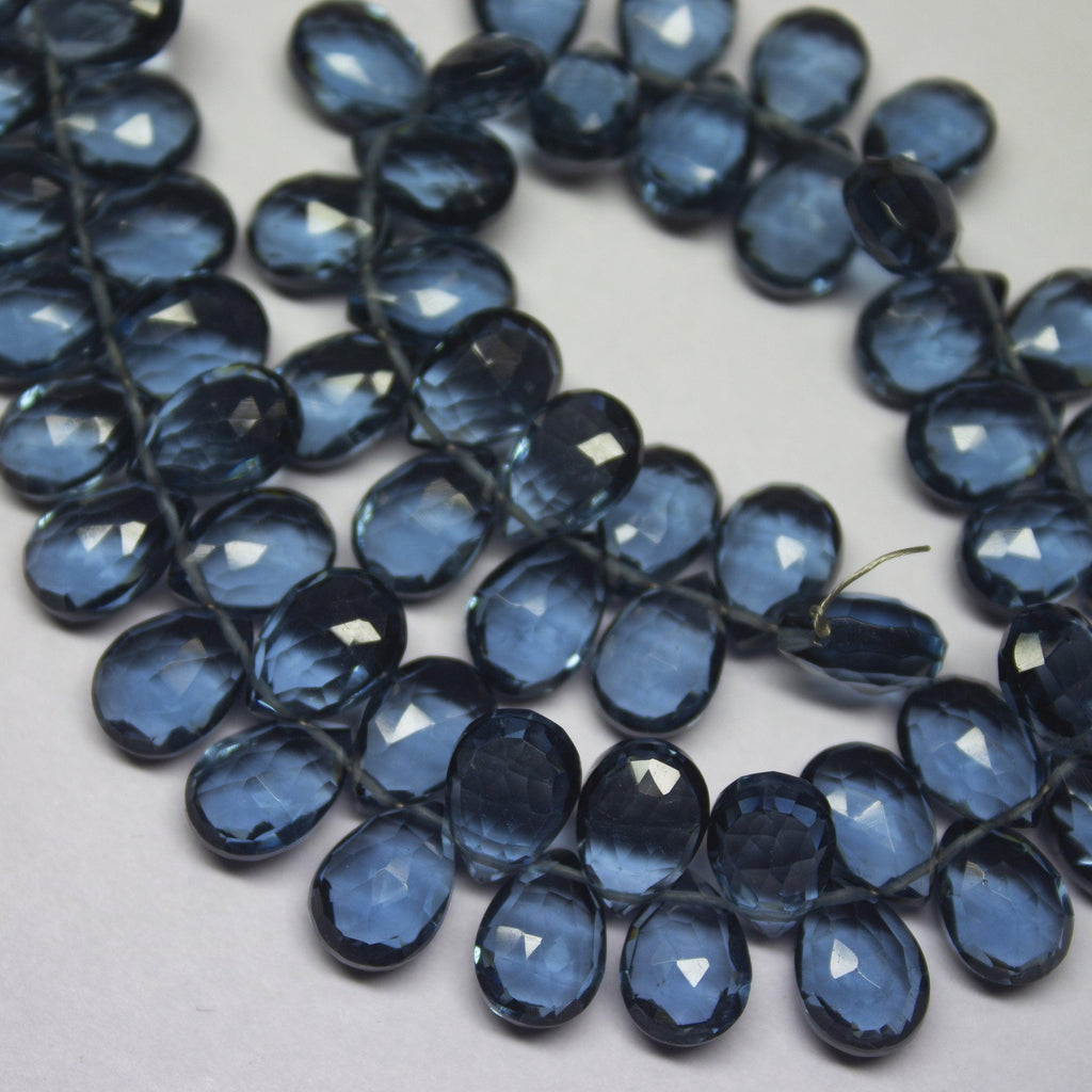 44 Beads,Superb-Finest Quality, London Blue Quartz Faceted Pear Shape Briolettes, 7X10mm Size, - Jalvi & Co.