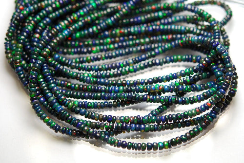 44 Carats, 18 Inch Long, Aaa Quality,Blue Ethiopian Opal Smooth Rondelles, 4-4.25mm Size - Jalvi & Co.