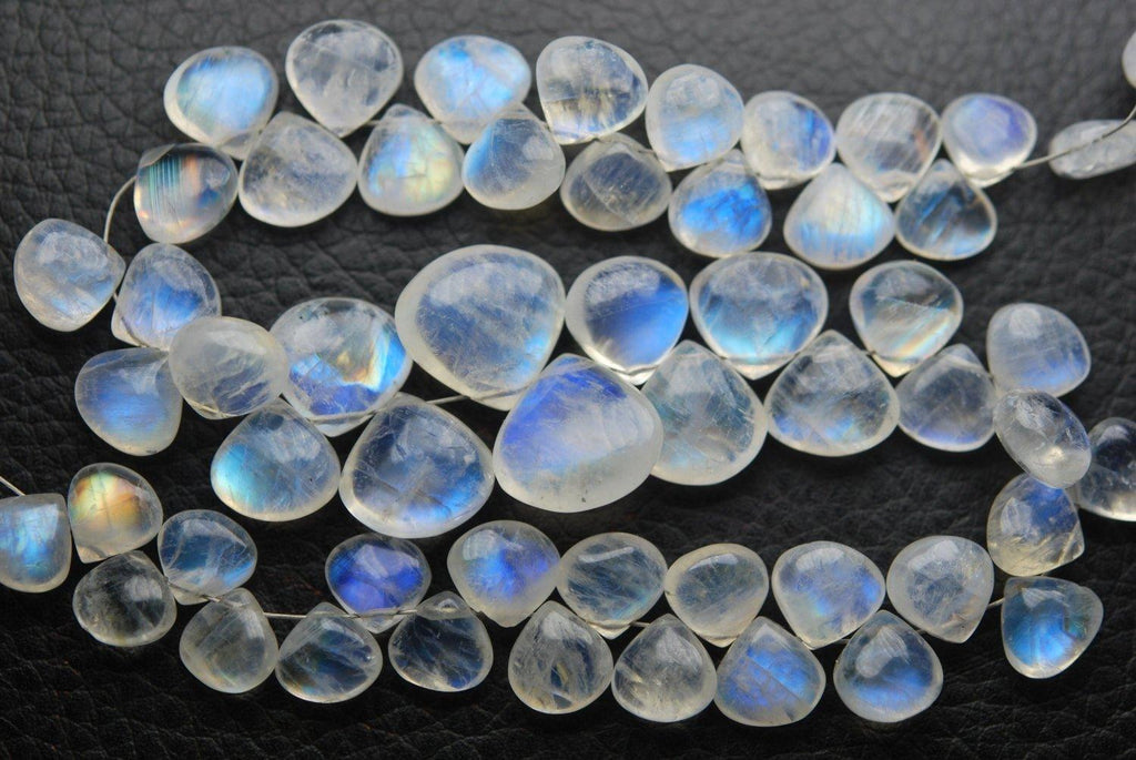 45 Beads,Super Finest,Super Rare,Blue Flashy Rainbow Moonstone Smooth Heart Shape Briolettes, 8-8.5mm Size, - Jalvi & Co.