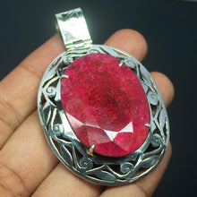 Load image into Gallery viewer, 46g, Totally Handmade Natural Ruby Oval Shape 925 Sterling Silver Pendant - Jalvi &amp; Co.