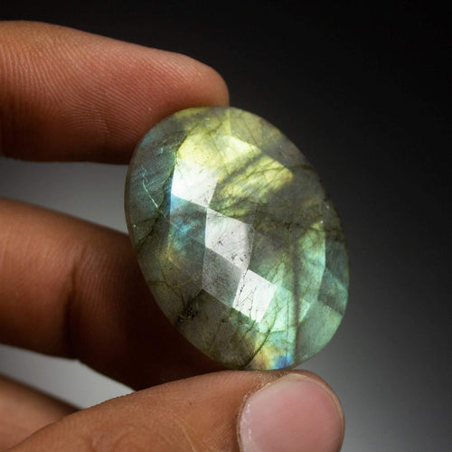 48 carats , Natural Labradorite Oval Shape Both Side Faceted Cabochon Loose Gemstone 32x25mm - Jalvi & Co.