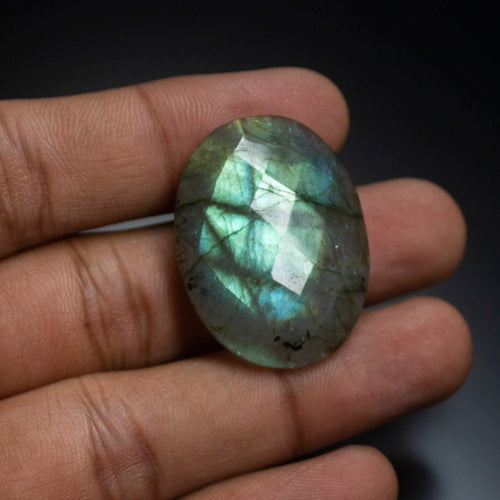 48 carats , Natural Labradorite Oval Shape Both Side Faceted Cabochon Loose Gemstone 32x25mm - Jalvi & Co.