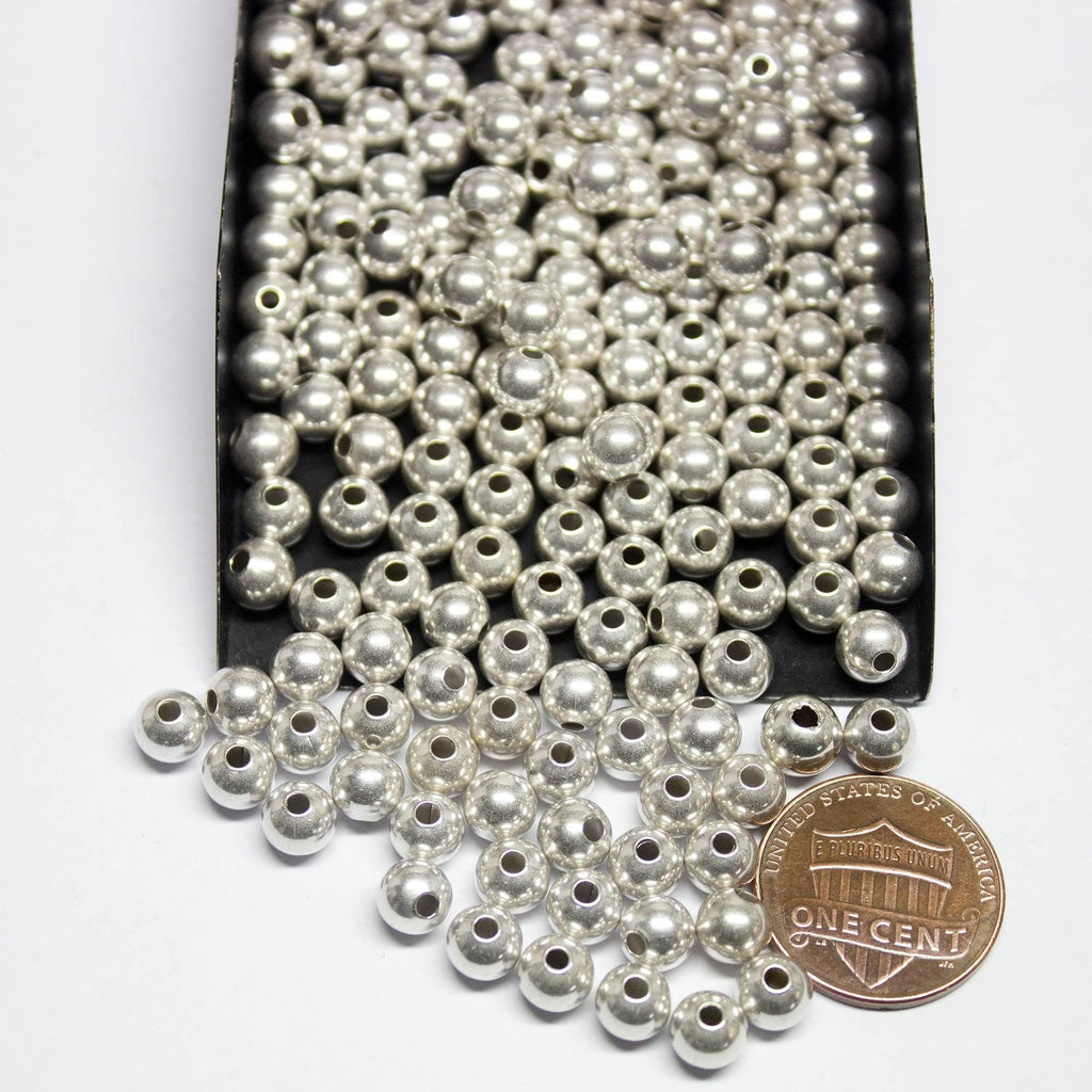 48 Round Ball Spacer Bead Silver Tone - Jalvi & Co.