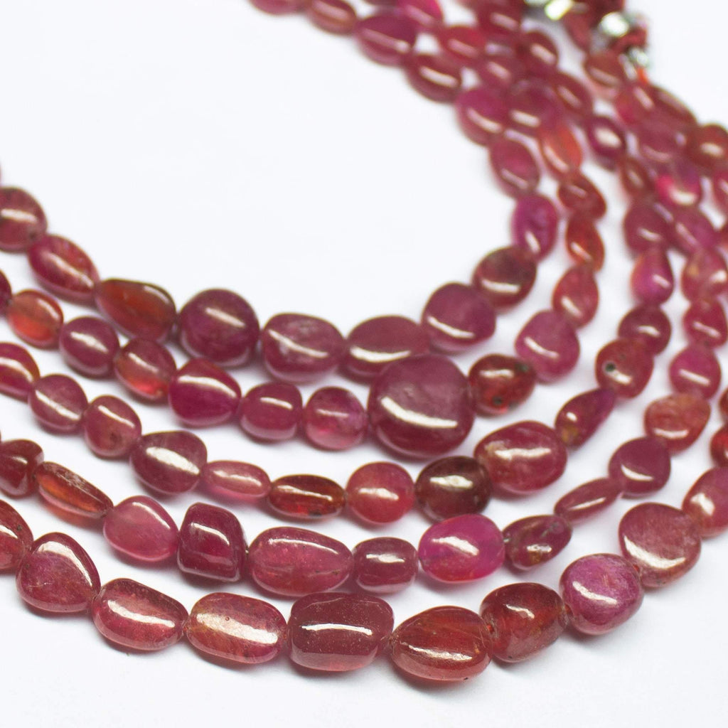 49.5 cts, 7 inch, 5mm 8mm, Pink Sapphire Smooth Uneven Oval Tumble Beads, Sapphire Beads - Jalvi & Co.