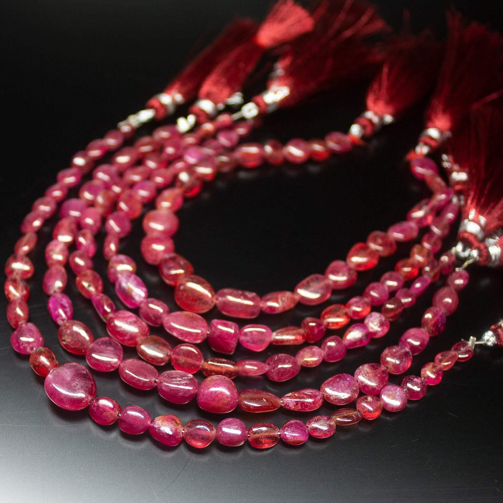 49.5 cts, 7 inch, 5mm 8mm, Pink Sapphire Smooth Uneven Oval Tumble Beads, Sapphire Beads - Jalvi & Co.