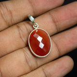 4gm Red Onyx Checker Oval Shape 925 Sterling Silver Bezel Pendant