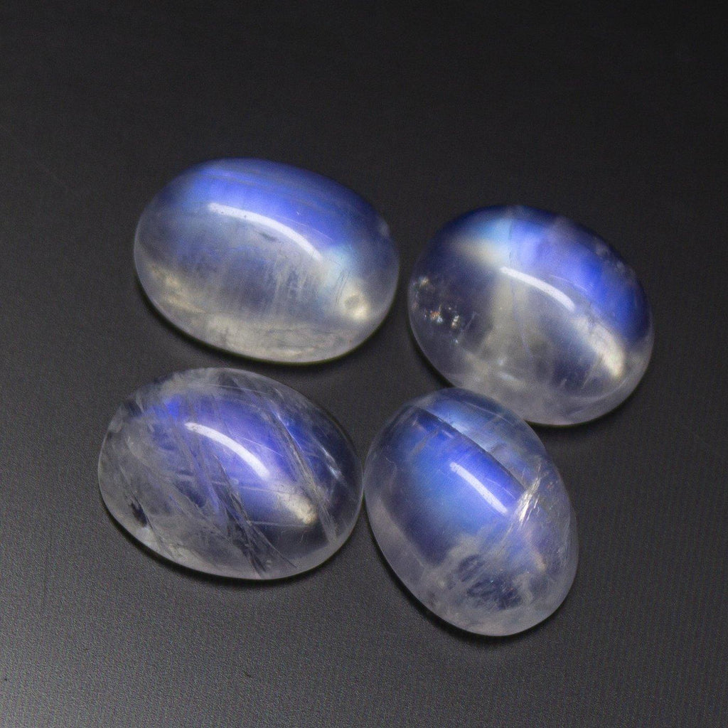 4pc, 10mm, Natural Rainbow Moonstone Smooth Oval Cabochon Shape Gemstone, Moonstone - Jalvi & Co.