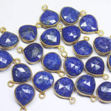 4pc, 13mm, Lapis Lazuli Faceted Heart Briolette Shape 925 Sterling Silver Gold Vermeil Connector, Lapis Lazuli Connector