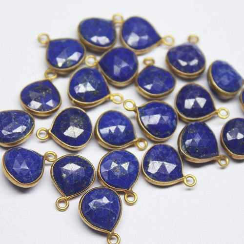 4pc, 13mm, Lapis Lazuli Faceted Heart Briolette Shape 925 Sterling Silver Gold Vermeil Connector, Lapis Lazuli Connector - Jalvi & Co.