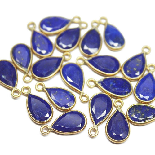 4pc, 14mm, Lapis Lazuli Faceted Pear Briolette Shape 925 Sterling Silver Gold Vermeil Connector, Lapis Lazuli Connector - Jalvi & Co.