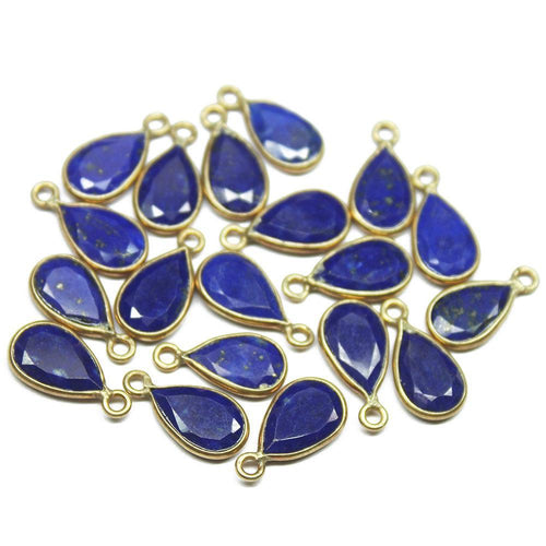 4pc, 14mm, Lapis Lazuli Faceted Pear Briolette Shape 925 Sterling Silver Gold Vermeil Connector, Lapis Lazuli Connector - Jalvi & Co.