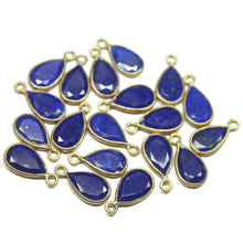 Load image into Gallery viewer, 4pc, 14mm, Lapis Lazuli Faceted Pear Briolette Shape 925 Sterling Silver Gold Vermeil Connector, Lapis Lazuli Connector - Jalvi &amp; Co.