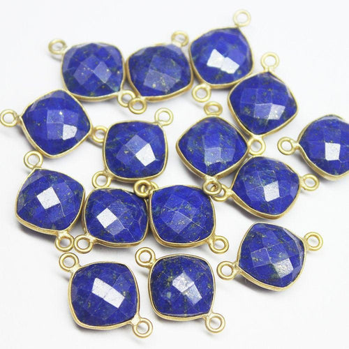4pc, 18mm, Lapis Lazuli Faceted Cushion Shape 925 Sterling Silver Gold Vermeil Connector, Lapis Lazuli Connector - Jalvi & Co.
