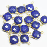 4pc, 18mm, Lapis Lazuli Faceted Cushion Shape 925 Sterling Silver Gold Vermeil Connector, Lapis Lazuli Connector