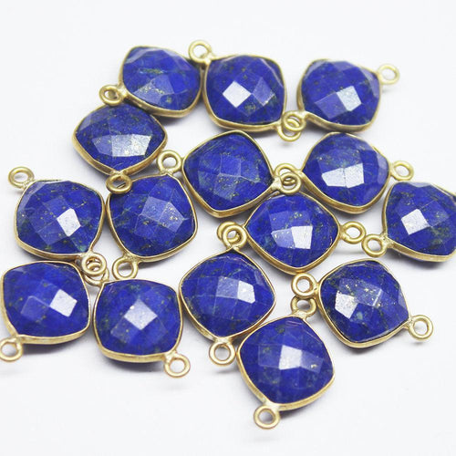 4pc, 18mm, Lapis Lazuli Faceted Cushion Shape 925 Sterling Silver Gold Vermeil Connector, Lapis Lazuli Connector - Jalvi & Co.