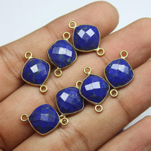 Load image into Gallery viewer, 4pc, 18mm, Lapis Lazuli Faceted Cushion Shape 925 Sterling Silver Gold Vermeil Connector, Lapis Lazuli Connector - Jalvi &amp; Co.