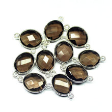 Load image into Gallery viewer, 4pc, 20mm, Smoky Quartz Checker Oval Briolette 925 Sterling Silver Connector, Quartz Connector - Jalvi &amp; Co.
