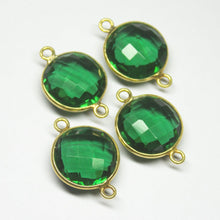 Load image into Gallery viewer, 4pc, 21mm, Emerald Green Quartz Round Briolette 925 Sterling Silver Connector, Quartz Connector - Jalvi &amp; Co.