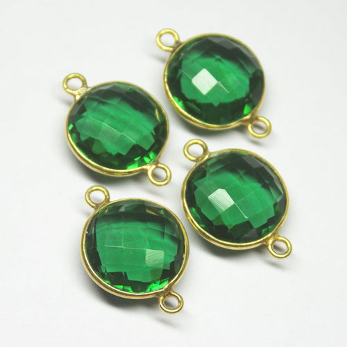 4pc, 21mm, Emerald Green Quartz Round Briolette 925 Sterling Silver Connector, Quartz Connector - Jalvi & Co.