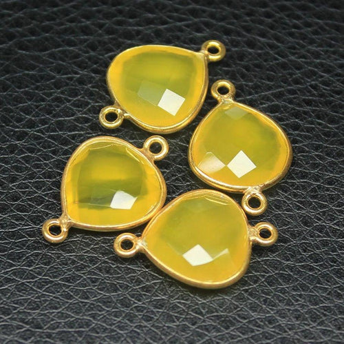 4pc, 21mm, Yellow Chalcedony Heart 925 Sterling Silver Gold Vermeil Connector Finding, Chalcedony Connector - Jalvi & Co.