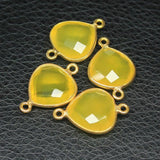 4pc, 21mm, Yellow Chalcedony Heart 925 Sterling Silver Gold Vermeil Connector Finding, Chalcedony Connector