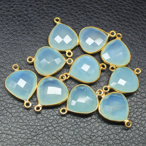 4pc, 22mm, Aqua Chalcedony Heart 925 Sterling Silver Gold Vermeil Connector Finding, Chalcedony Connector - Jalvi & Co.