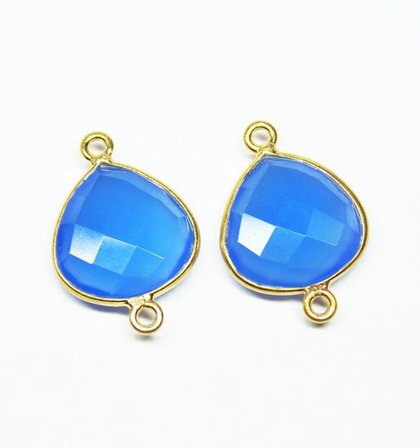 4pc, 22mm, Blue Chalcedony Heart 925 Sterling Silver Gold Vermeil Connector Finding, Chalcedony Connector - Jalvi & Co.