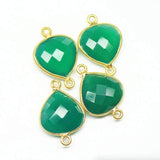 4pc, 22mm, Green Onyx Heart 925 Sterling Silver Gold Vermeil Connector Finding, Onyx Connector