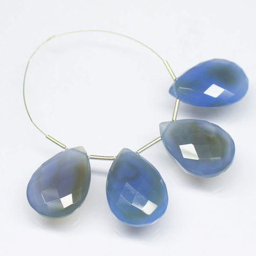 4pc, 22mm, Natural Blue Chalcedony Faceted Pear Briolette Beads, Chalcedony Beads - Jalvi & Co.