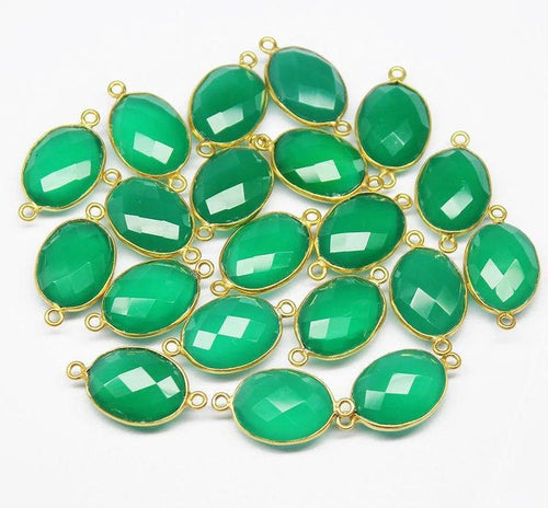4pc, 23mm, Green Onyx Checker Oval 925 Sterling Silver Gold Vermeil Connector Finding, Onyx Connector - Jalvi & Co.