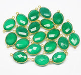 4pc, 23mm, Green Onyx Checker Oval 925 Sterling Silver Gold Vermeil Connector Finding, Onyx Connector