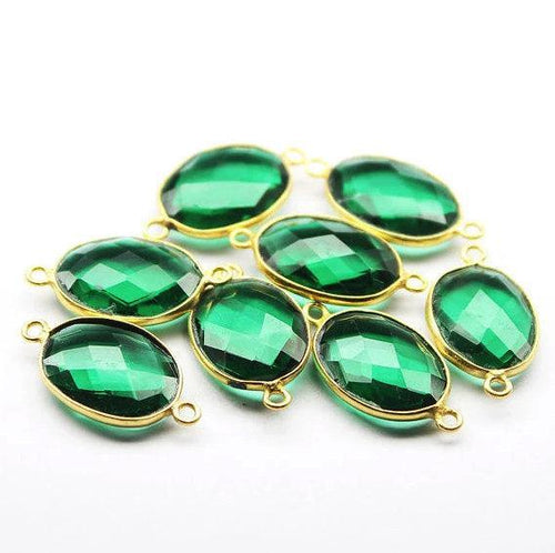 4pc, 23mm, Green Quartz Checker Oval 925 Sterling Silver Gold Vermeil Connector Finding, Quartz Connector - Jalvi & Co.
