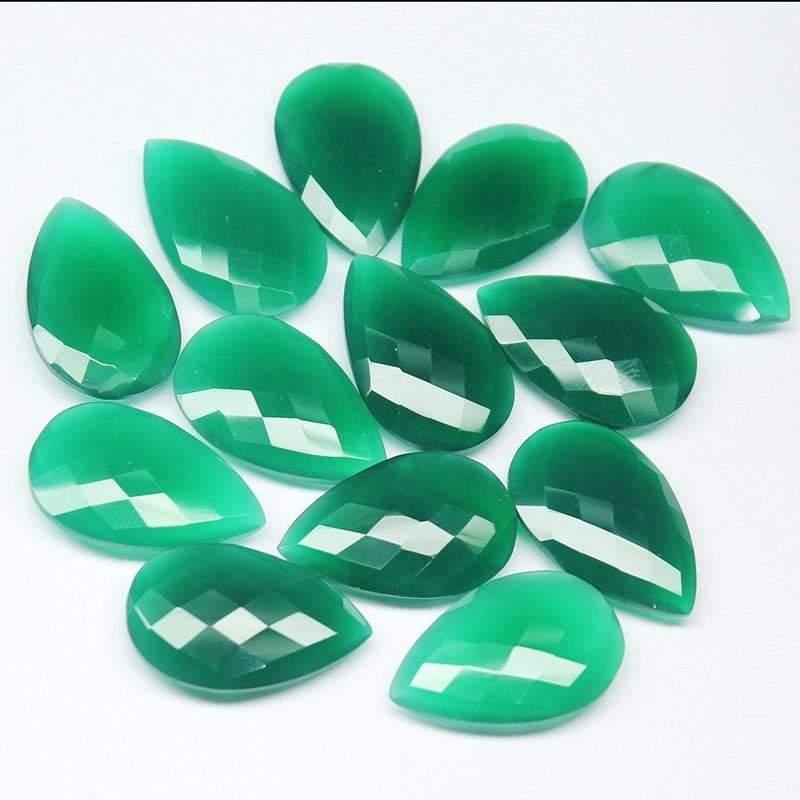 4pc, 25x16mm, Natural Green Onyx Faceted Pear Drops Briolette Side Drilled Beads - Jalvi & Co.