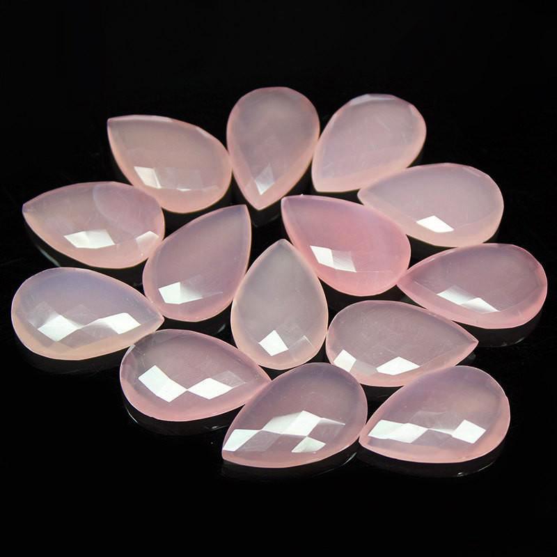 4pc, 25x16mm, Natural Rose Chalcedony Faceted Pear Drops Briolette Loose Beads - Jalvi & Co.