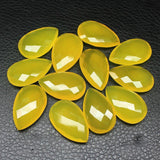 4pc, 25x16mm, Natural Yellow Chalcedony Faceted Pear Front Drilled Matching Pair
