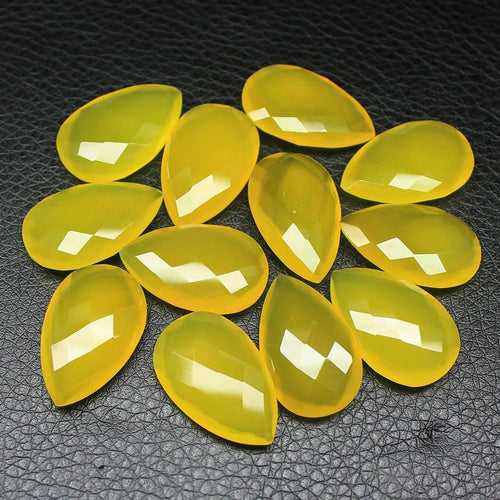 4pc, 25x16mm, Natural Yellow Chalcedony Faceted Pear Front Drilled Matching Pair - Jalvi & Co.