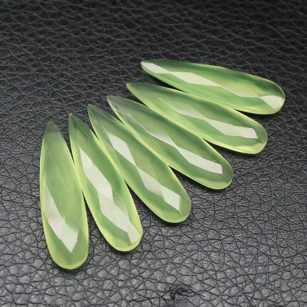 4pc 30x8mm Natural Green Chalcedony Faceted Pear Drop Beads - Jalvi & Co.