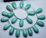 4pc, 8x15mm, Blue Amazonite Smooth Pear Shape Briolettes, Amazonite Pair