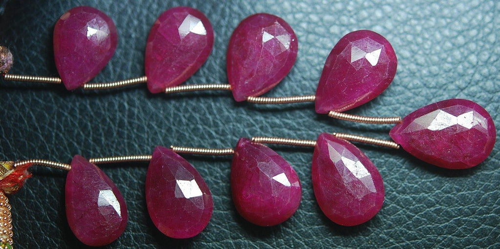 4Pcs 16mm 4Pcs 14mm,Superb-Finest Quality Aaa Quality Dyed Ruby Faceted Pear Shape Briolettes, - Jalvi & Co.