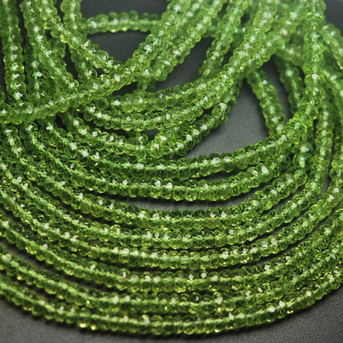 4X13.5 Inches Strand, Aaa Super Rare Peridot Faceted Rondelles Large Size 4mm - Jalvi & Co.