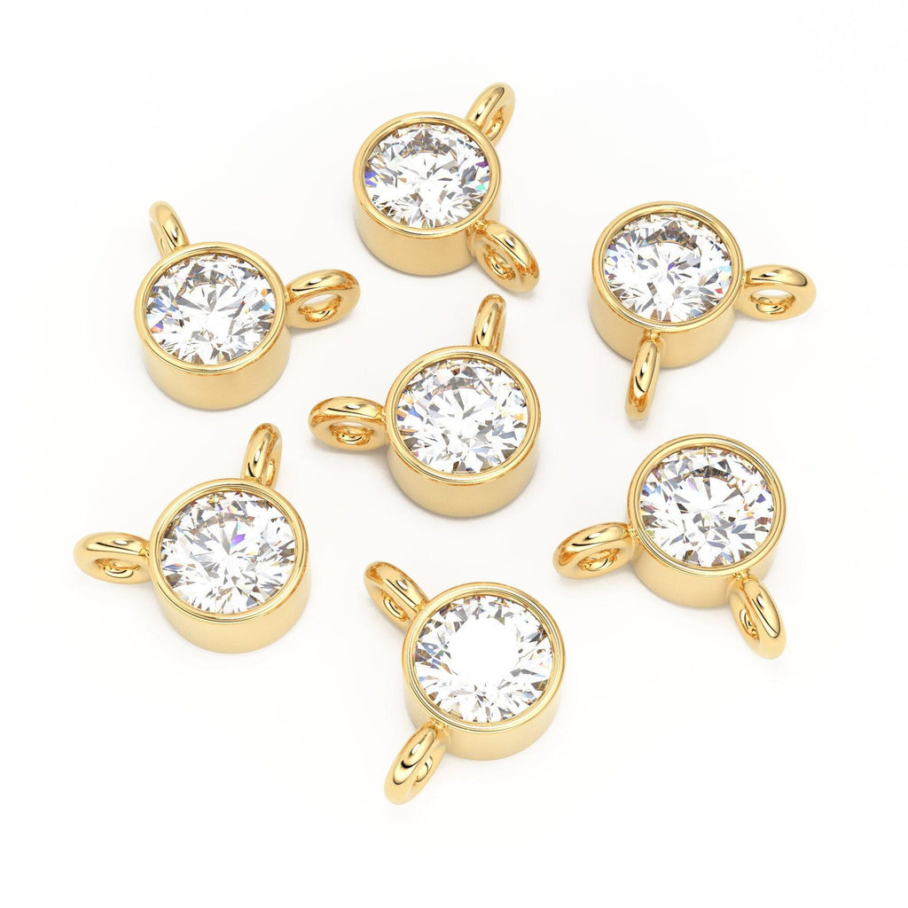 4x5.5mm 18k Solid Yellow Gold Brilliant Diamond Bezel Dual Bail Connector Spacer Finding - Jalvi & Co.