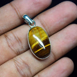 5.30gm Tiger's Eye Oval Plain Cabochon Shape 925 Sterling Silver Bezel Pendant