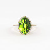 5.5 Carat Oval Green Sphene Cocktail Ring / Handmade Gemstone Ring / Sphene Cathedral Statement Ring / Pave Diamond Gemstone Engagement Ring