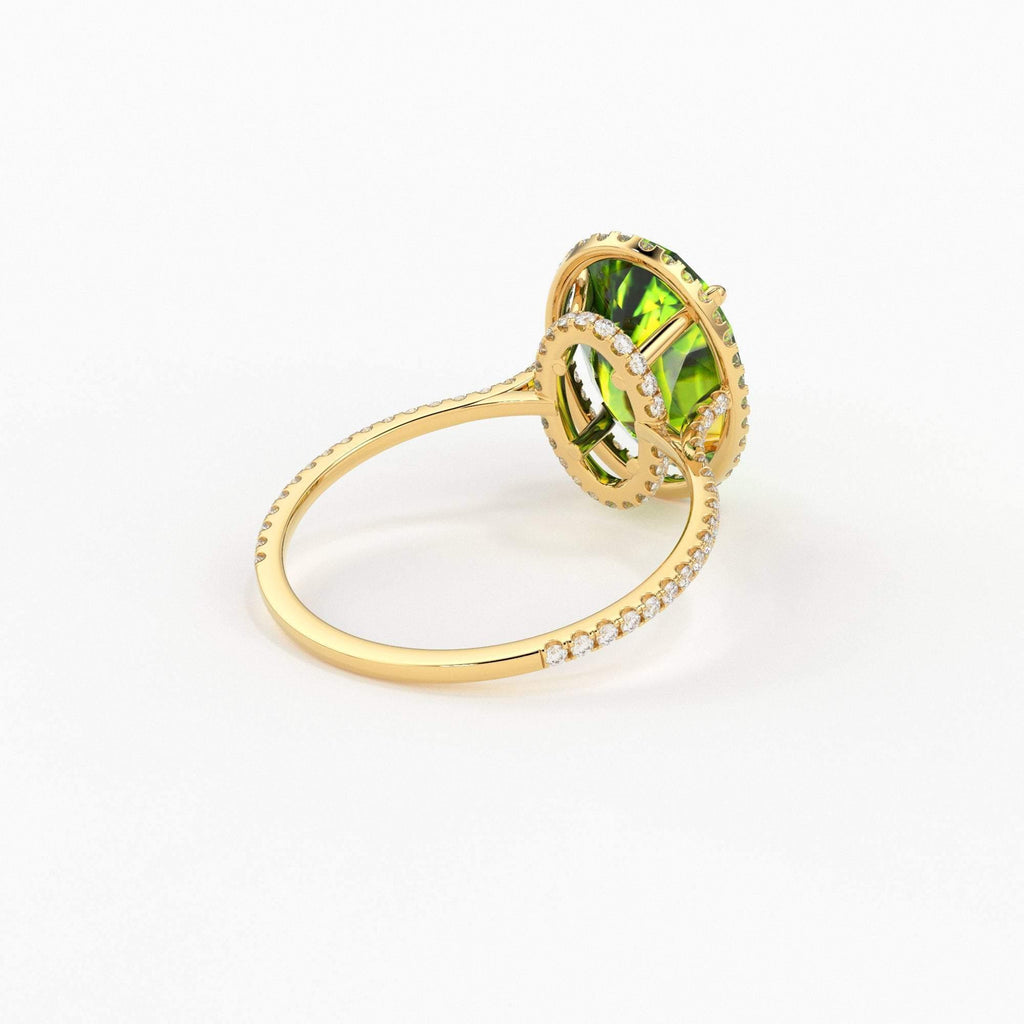 5.5 Carat Oval Green Sphene Cocktail Ring / Handmade Gemstone Ring / Sphene Cathedral Statement Ring / Pave Diamond Gemstone Engagement Ring - Jalvi & Co.