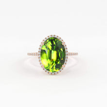 Load image into Gallery viewer, 5.5 Carat Oval Green Sphene Cocktail Ring / Handmade Gemstone Ring / Sphene Cathedral Statement Ring / Pave Diamond Gemstone Engagement Ring - Jalvi &amp; Co.