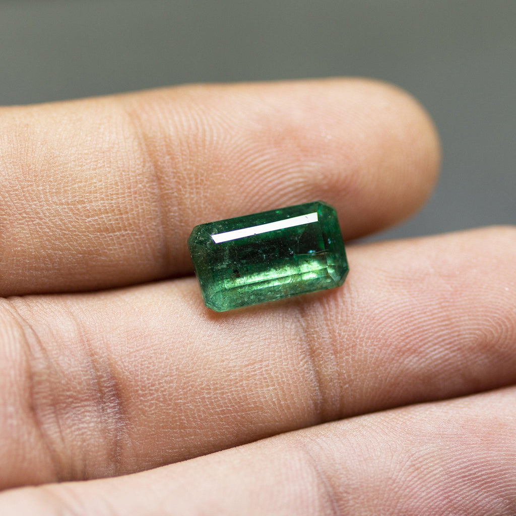 5.56cts, Natural Untreated Green Zambian Emerald Cut Loose Gemstone, Emerald Gemstone, Natural Emerald - Jalvi & Co.
