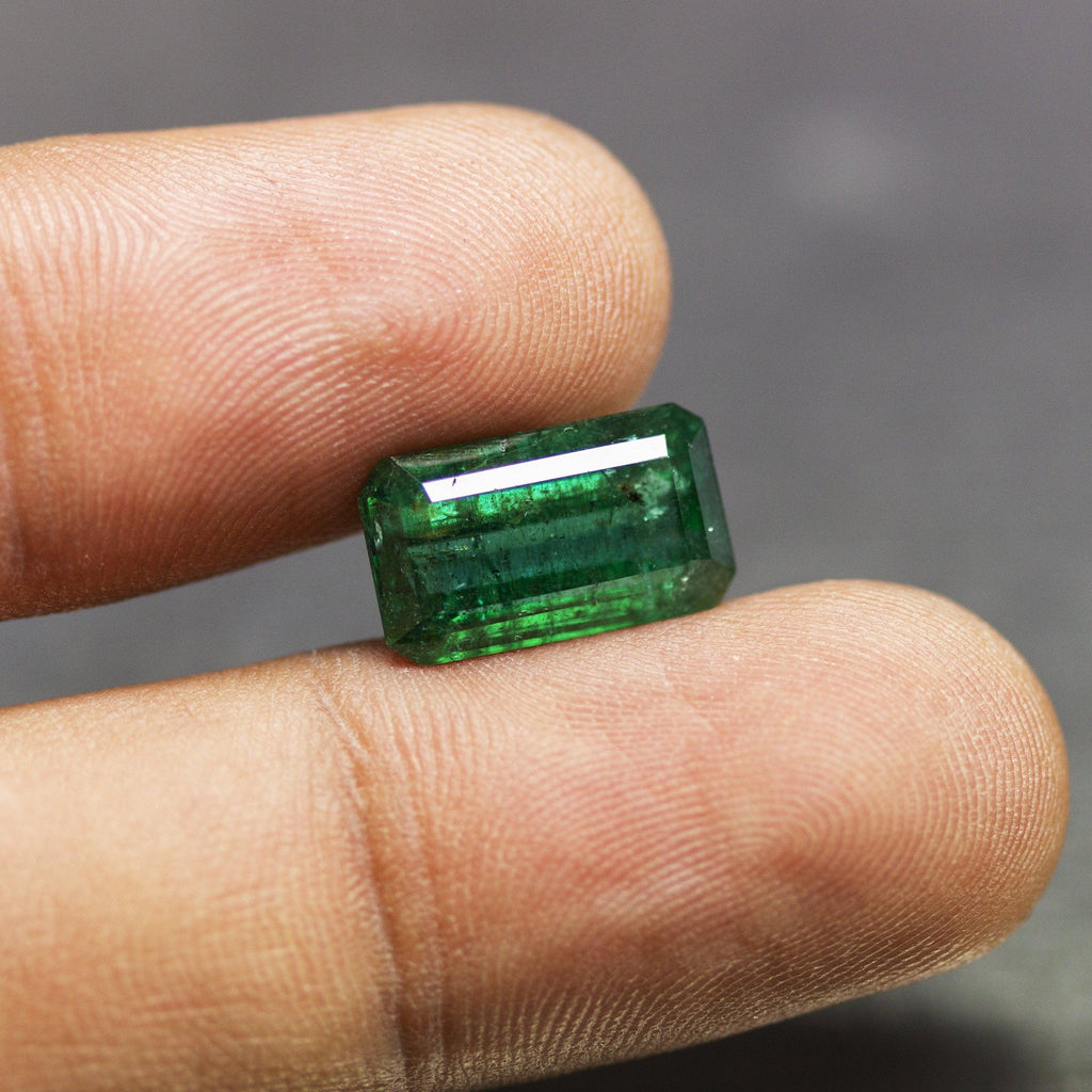 5.56cts, Natural Untreated Green Zambian Emerald Cut Loose Gemstone, Emerald Gemstone, Natural Emerald - Jalvi & Co.